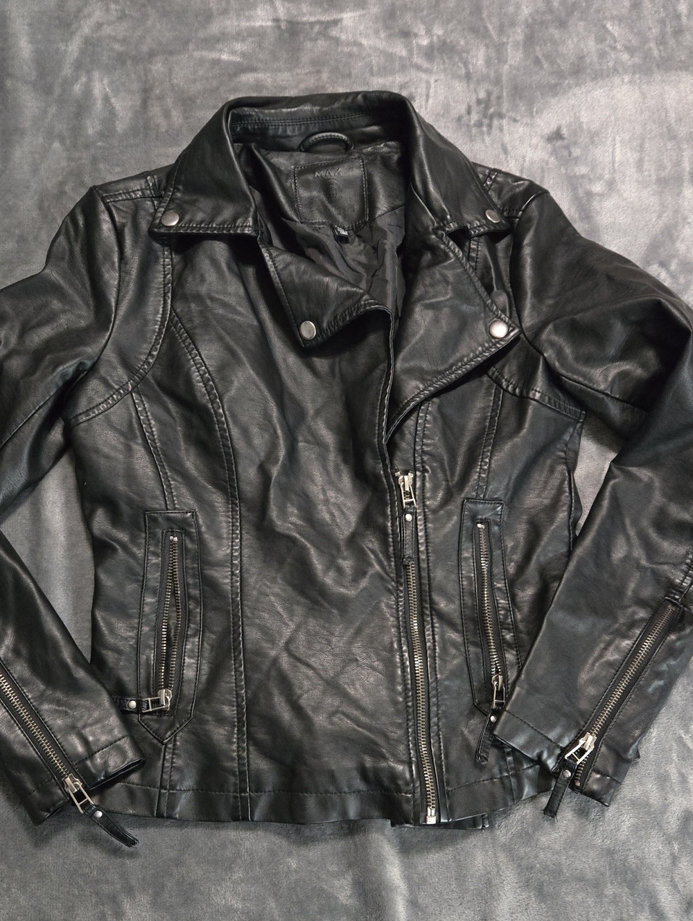 Max Studios Black Womens XS Faux Leather Jacket